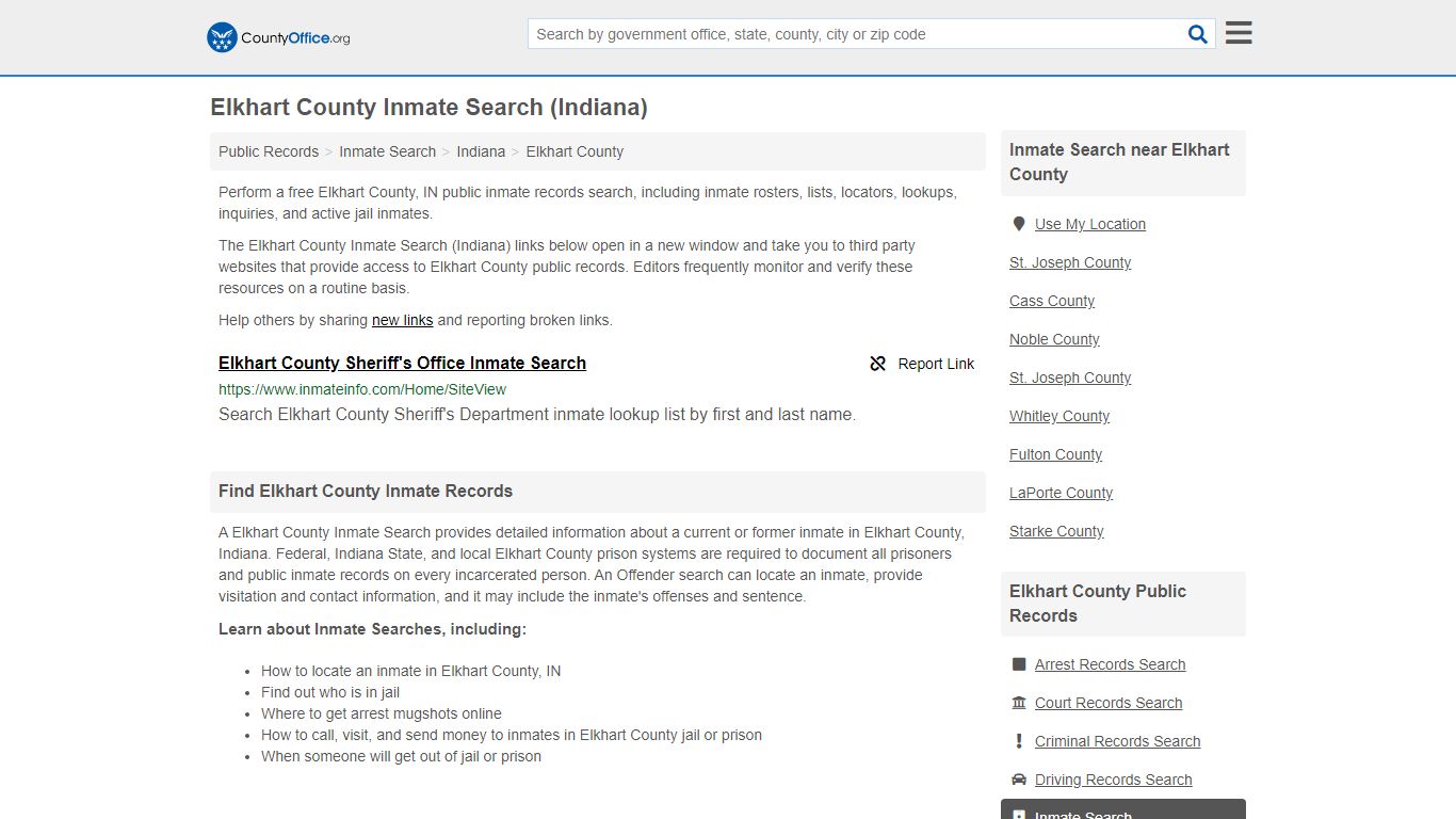 Elkhart County Inmate Search (Indiana) - County Office
